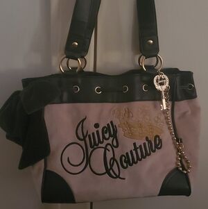 Juicy Couture Pink Velour Shoulder Bag with Black Trim